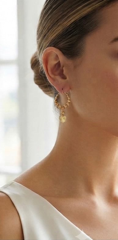 Premium Artificial Gold Heart Dangle Hoop Earrings