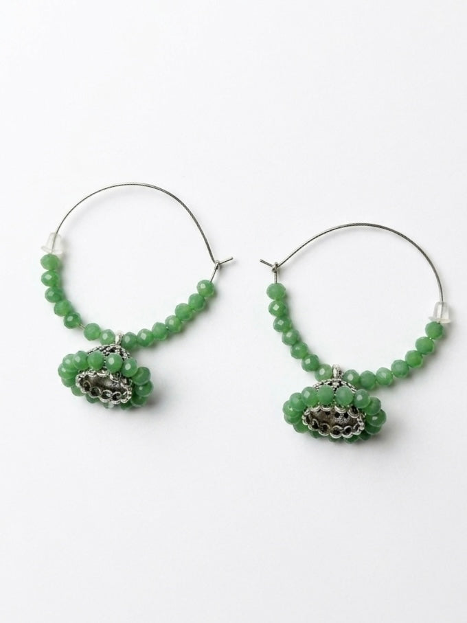 Elegant Green Beaded Hoop Jhumka Earrings