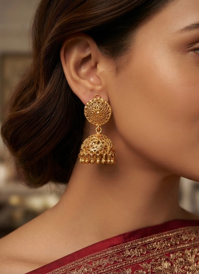 Artificial Gold Plated Intricate Jhumka Earrings