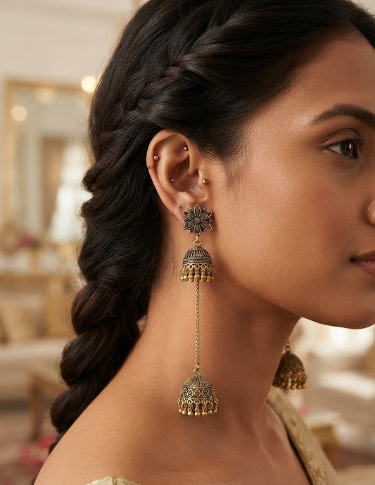 Royal Antique Gold-Plated Double Layer Jhumka Earrings